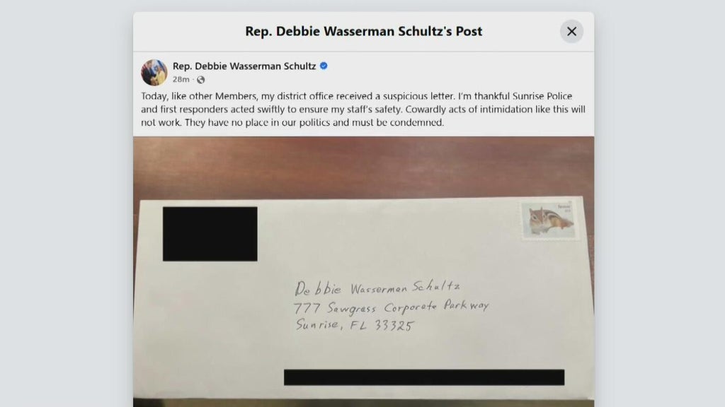 Congresswoman Debbie Wasserman-Schultz targeted by "suspicious envelope" at her Sunrise office — CBS Miami, Coral Gables Community news