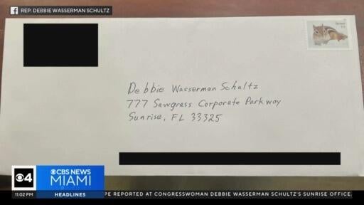 Congresswoman Debbie Wasserman Schultz's Sunrise office threatened by suspicious envelope — CBS Miami, Coral Gables Community news
