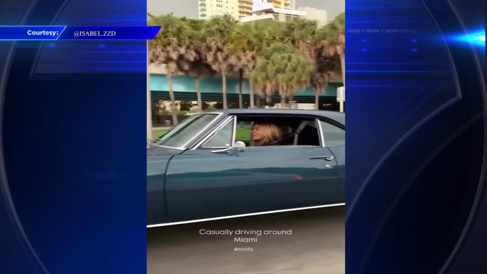 Fans spot Karol G driving through Miami in vintage Camaro — WSVN 7 Miami-Dade, Coral Gables Arts news