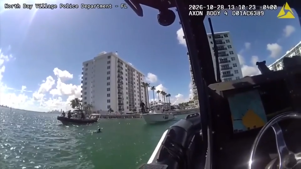 Body camera, drone video captures officers rescuing dolphin stuck in Biscayne Bay — Coral Gables Sports news